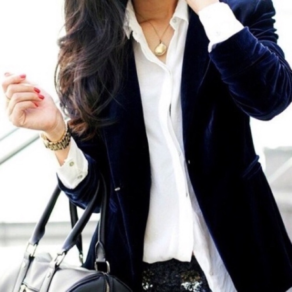 J. Crew Blue Velvet Ecole Jacket